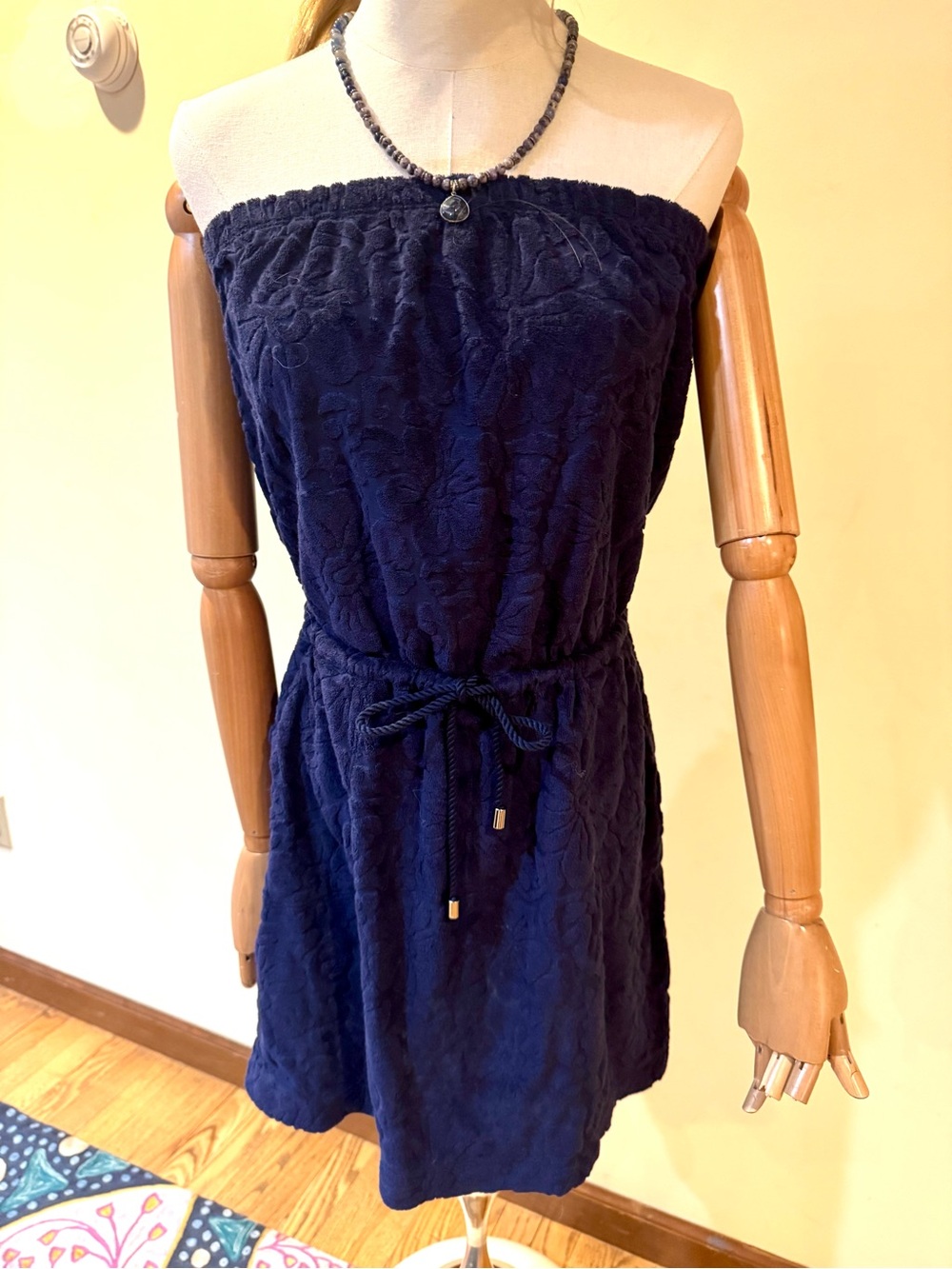 Tommy Bahama Navy Textured Terry Strapless Bandeau Dress